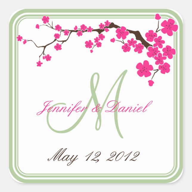 Sticker Carré Mariage de printemps Mariage d'été Monogramme Favo (Devant)