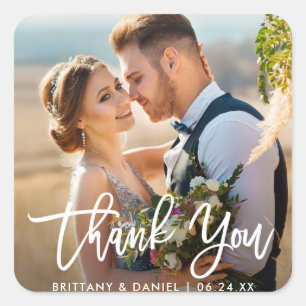 Sticker Carré Mariage de script de brosse moderne Couple Merci W