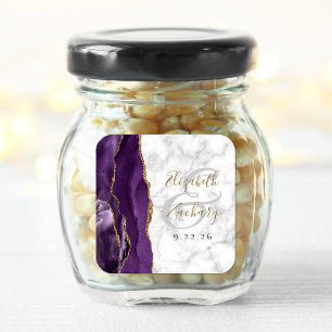 Sticker Carré Mariage de script d'or violet marbre Agate