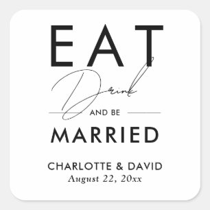 Sticker Carré Mariage de script noir et blanc moderne