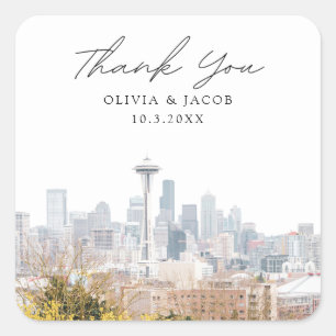 Sticker Carré Mariage de Seattle Kerry Park Merci