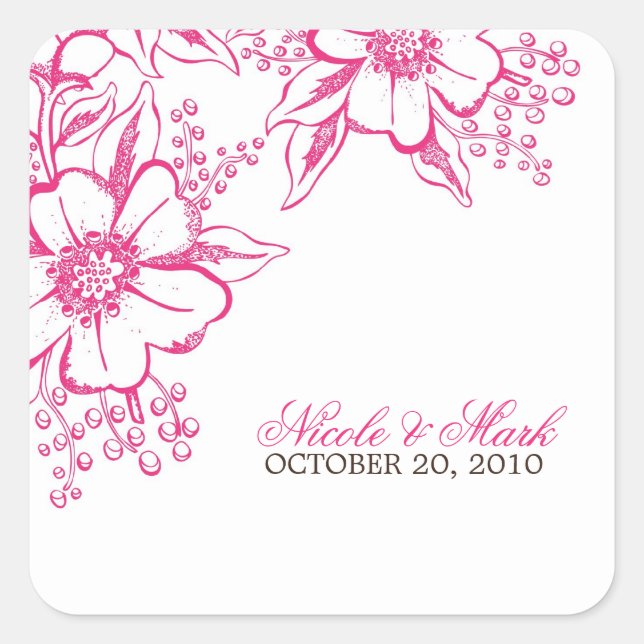 Sticker Carré Mariage de style Pink Letterpress (Devant)