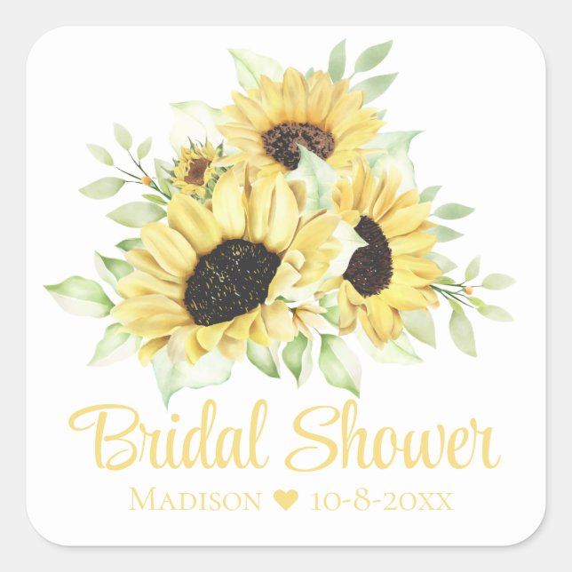 Sticker Carré Mariage de tournesol Aquarelle Fête des mariées fl (Devant)