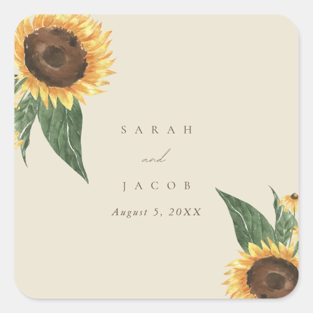Sticker Carré Mariage de tournesol Boho (Devant)