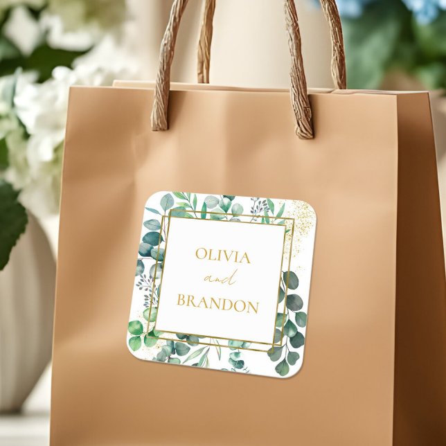 Sticker Carré Mariage de verdure botanique d'eucalyptus (Créateur téléchargé)