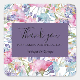 Sticker Carré mariage de verdure fleur sauvage colorée lavande