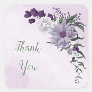 Sticker Carré mariage de verdure fleurie violette et blanche