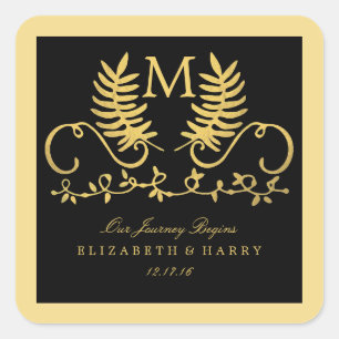 Sticker Carré Mariage d'emblème Floral d'or
