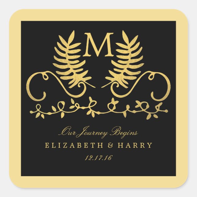 Sticker Carré Mariage d'emblème Floral d'or (Devant)