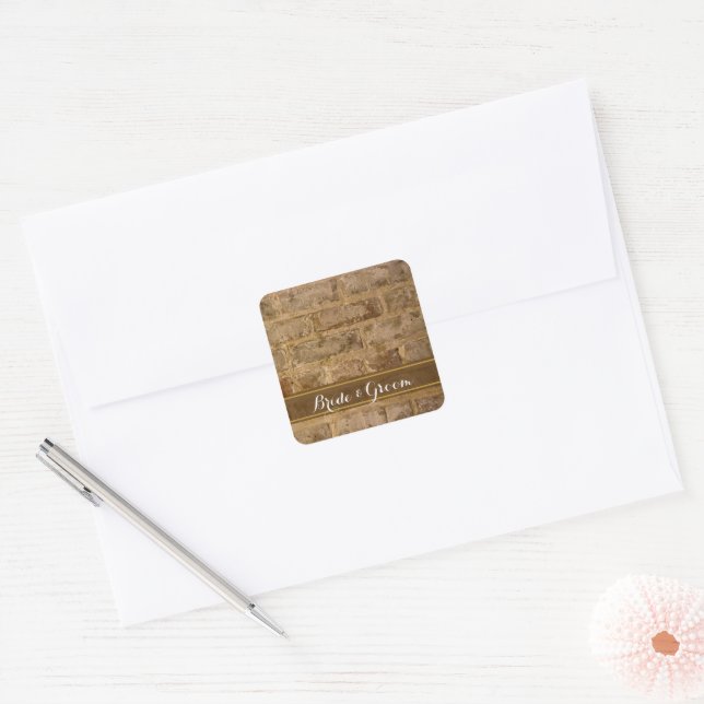Sticker Carré Mariage d'enveloppe de briques industrielles chic (Enveloppe)