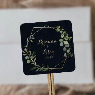 Sticker Carré Mariage d'enveloppe géométrique bleu or
