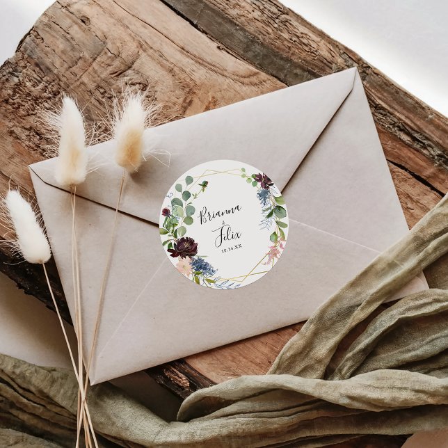 Sticker Carré Mariage d'enveloppe géométrique en or de Bourgogne (Créateur téléchargé)