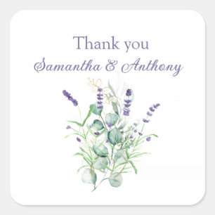 Sticker Carré Mariage des herbes d'aquarelle Lavender Eucalyptus