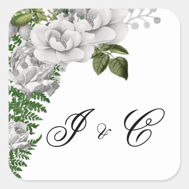 Sticker Carré Mariage des Roses blanches et des Fermes (Devant)