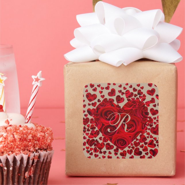 Sticker Carré Mariage des Roses du coeur rouge RSVP (Fête)