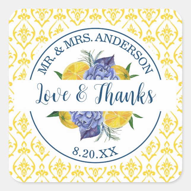 Sticker Carré Mariage d'été moderne citron citron (Devant)
