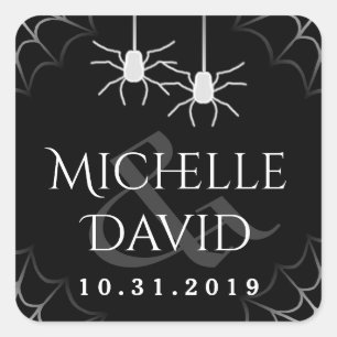 Sticker Carré Mariage d'Halloween Araignées Noir Blanc Carré Éti