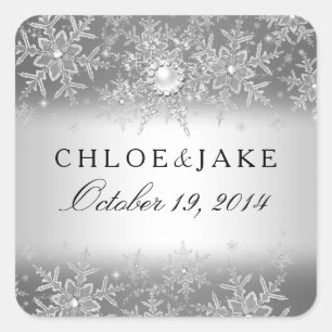 Sticker Carré Mariage d'hiver en cristal perle flocon de neige a