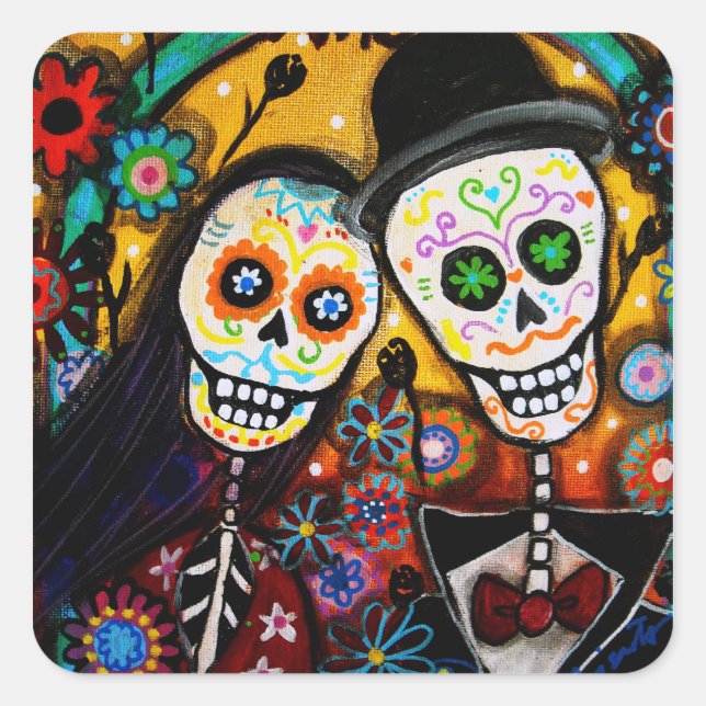 STICKER CARRÉ MARIAGE DIA DE LOS MUERTOS (Devant)