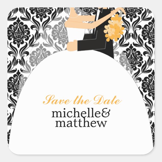 Sticker Carré Mariage d'illustration de mariée et de chambre (Devant)