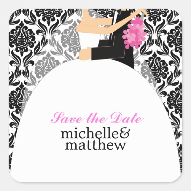 Sticker Carré Mariage d'illustration de mariée et de chambre (Devant)