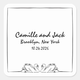 Sticker Carré Mariage d'illustration manuscrite de cygne intempo