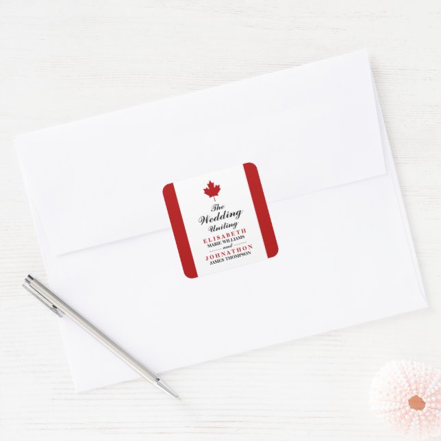 Sticker Carré Mariage du drapeau canadien (Enveloppe)