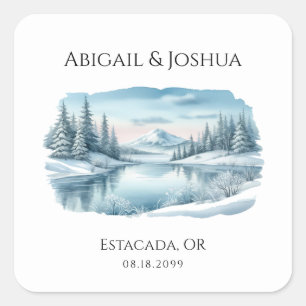 Sticker Carré Mariage du lac Snowy Mountain Winter Lake