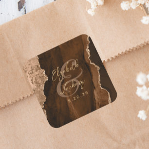 Sticker Carré Mariage écriture Mocha Brun Agate