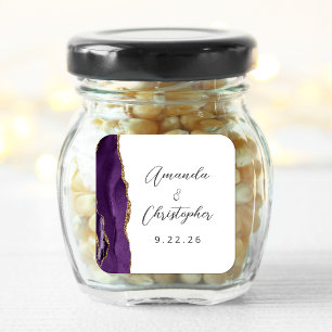 Sticker Carré Mariage écriture or violet Agate