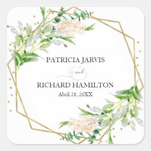 Sticker Carré Mariage élégant à feuillage géométrique et feuille