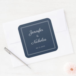 Sticker Carré Mariage élégant à l'encre bleue marine