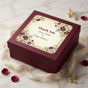 Sticker Carré Mariage Élégant Art Nouveau Or Bourguignon Floral