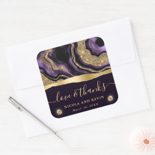 Sticker Carré Mariage élégant avec feuille de pourpre et paillet