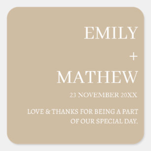 STICKER CARRÉ MARIAGE ÉLÉGANT CLASSIQUE MODERNE PERSONNALISÉ STY