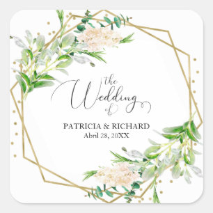 Sticker Carré Mariage Élégant de Feuilles de Verdure Géométrique