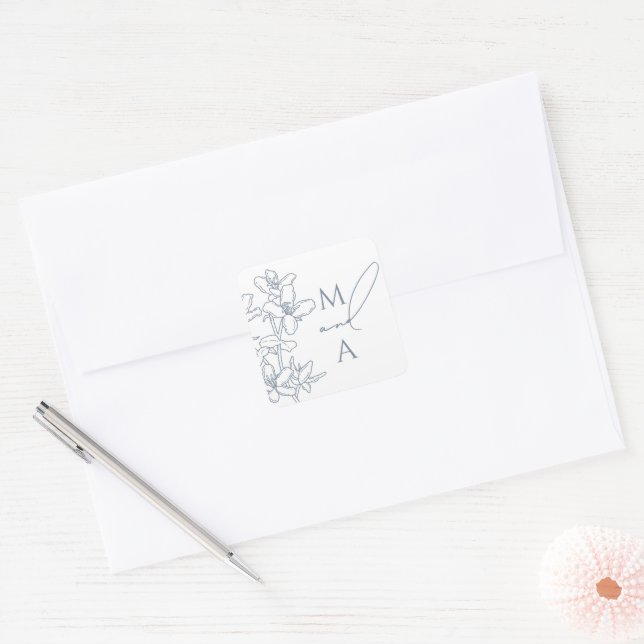 Sticker Carré Mariage élégant moderne bleu poussiéreux victorien (Enveloppe)