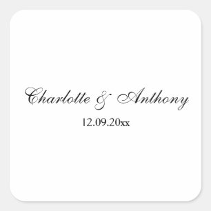 Sticker Carré Mariage Élégant Script Creative Black White