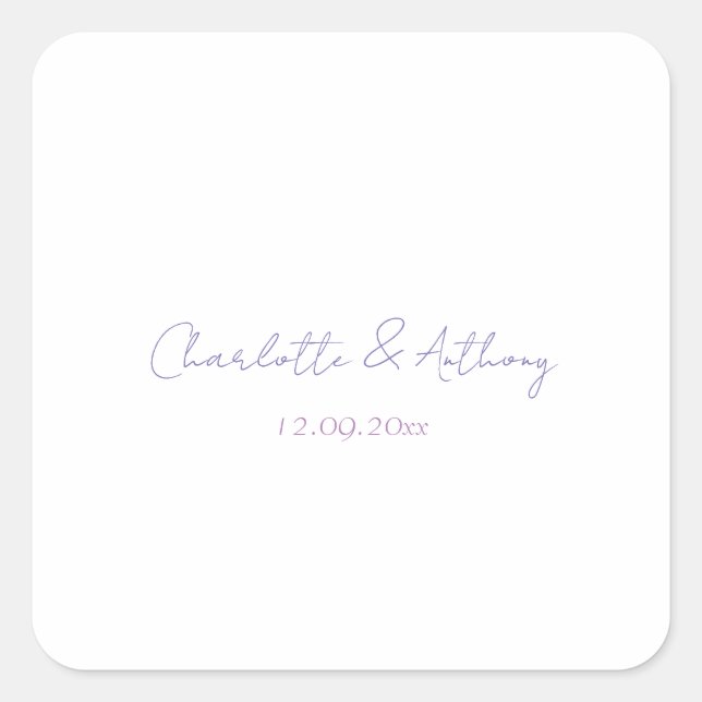 Sticker Carré Mariage Élégante calligraphie Noms et date créatif (Devant)