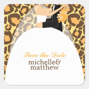 Sticker Carré Mariage Empreinte de léopard de mariée et de chamb