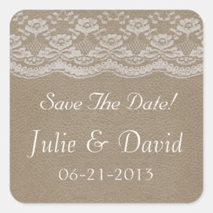 Sticker Carré Mariage En Cuir & Dentelle Enregistrer La Date