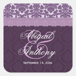 Sticker Carré Mariage en dentelle violette Damask V08