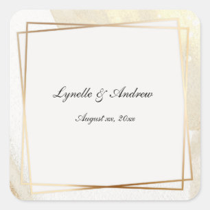 Sticker Carré Mariage encadré Or & Crème moderne