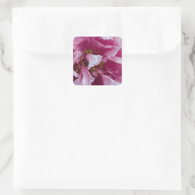 Sticker Carré Mariage Enveloppe rose Peony (Sac)