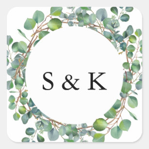Sticker Carré Mariage Eucalyptus aquarelle