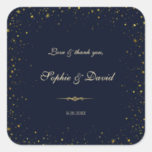 Sticker Carré Mariage fantaisiste nuit étoilée or
