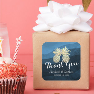 Sticker Carré Mariage Favor Merci Chic Or Ananas Couple