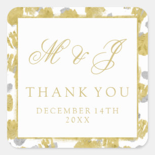 Sticker Carré Mariage Favor Tag Gold & Silver Peinture Strokes