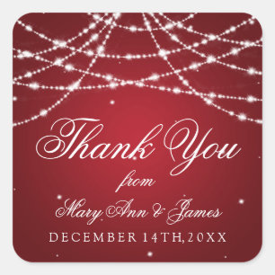 Sticker Carré Mariage Favor Tag Sparkling String rouge