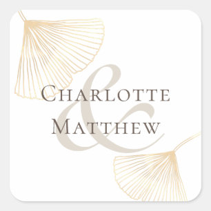 Sticker Carré Mariage Feuille Faling Gold Ginkgo